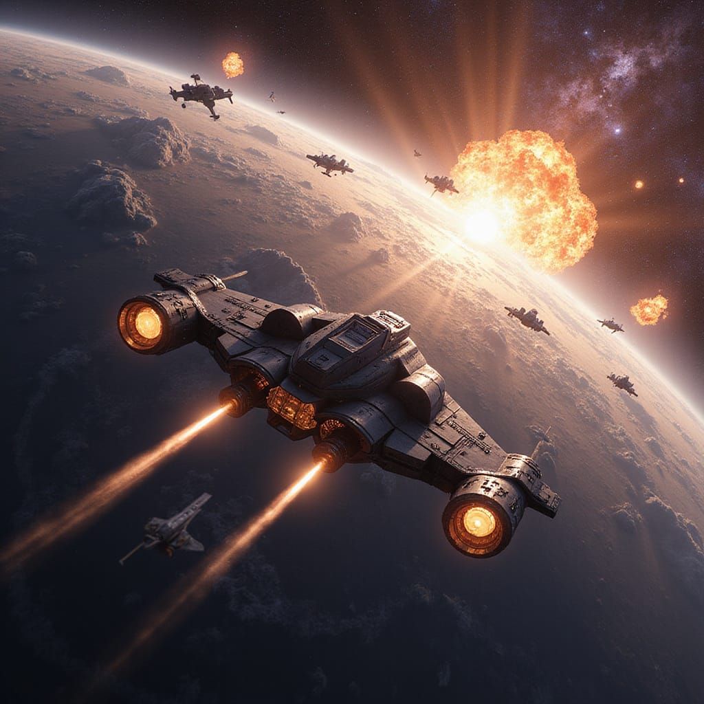 Epic Space Battle Over a Ringed Planet in Vibrant Colors