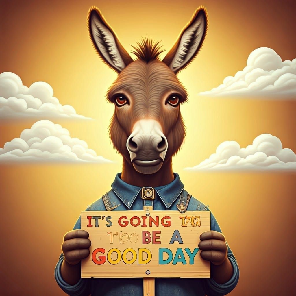 Anthropomorphic Donkey With a Positive Message