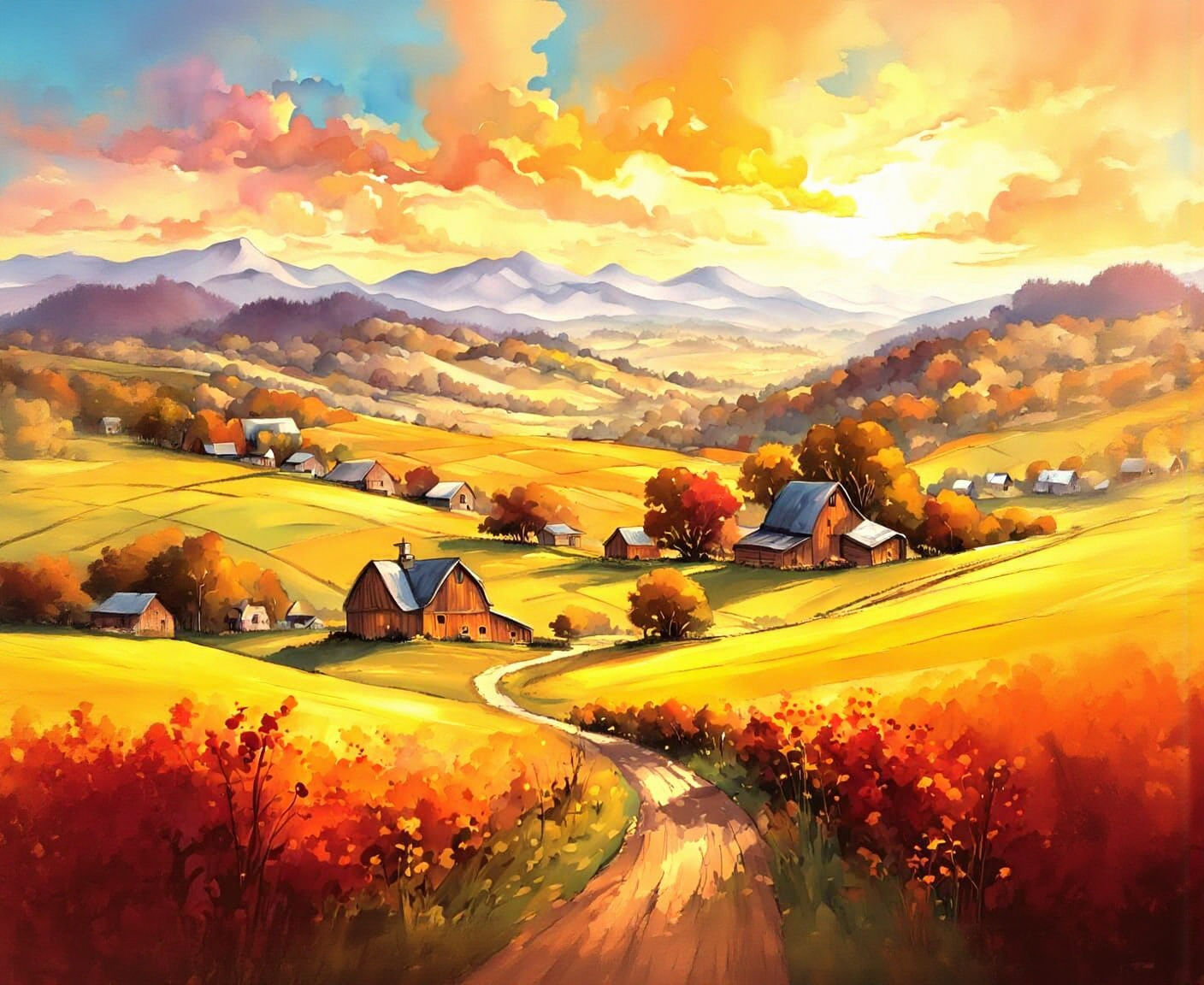 Golden Fields: A Cheerful Countryside Masterpiece