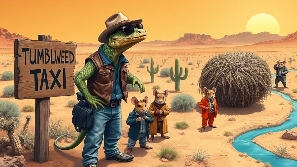 Rugged Monitor Lizard Runs Tumbleweed Taxi Service in the De...