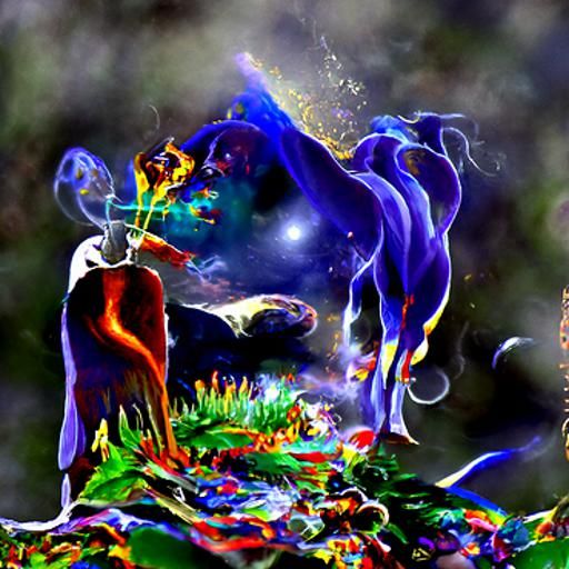 Holographic Horse in Cave: Astral Cosmic Illustration