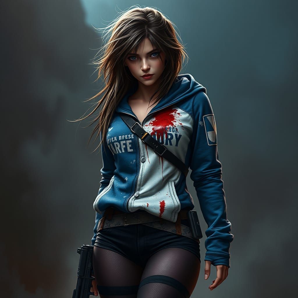 Fantasy Woman with Gunshot Wound in Matte Painting Style