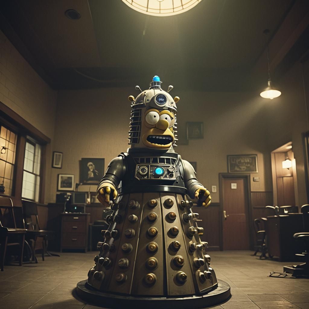 Homer Simpson as Dalek King: Sci-Fi Cinematic Still