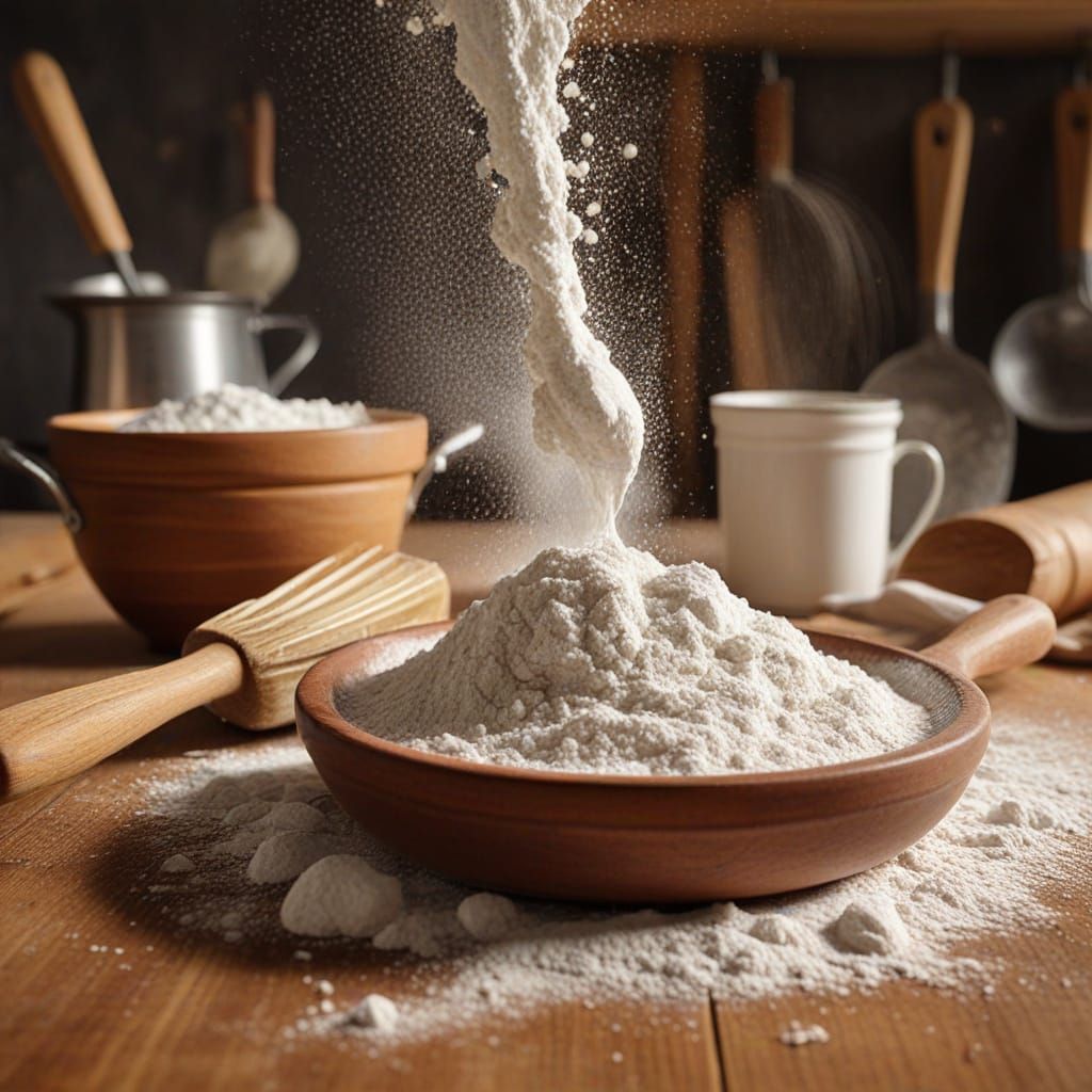 Baking Utensils Dusted with Flour in Warm Kitchen Light