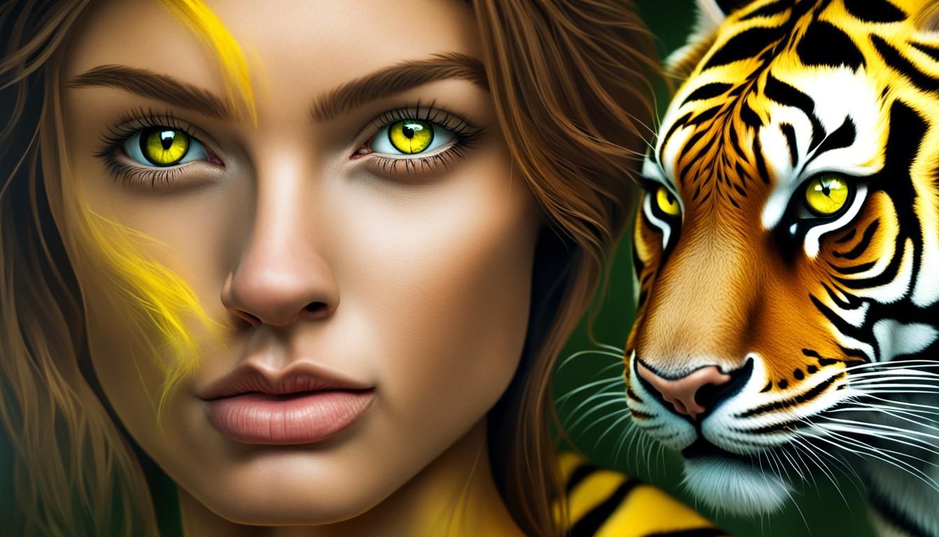 Hyperrealistic Woman with Tiger Eyes Portrait