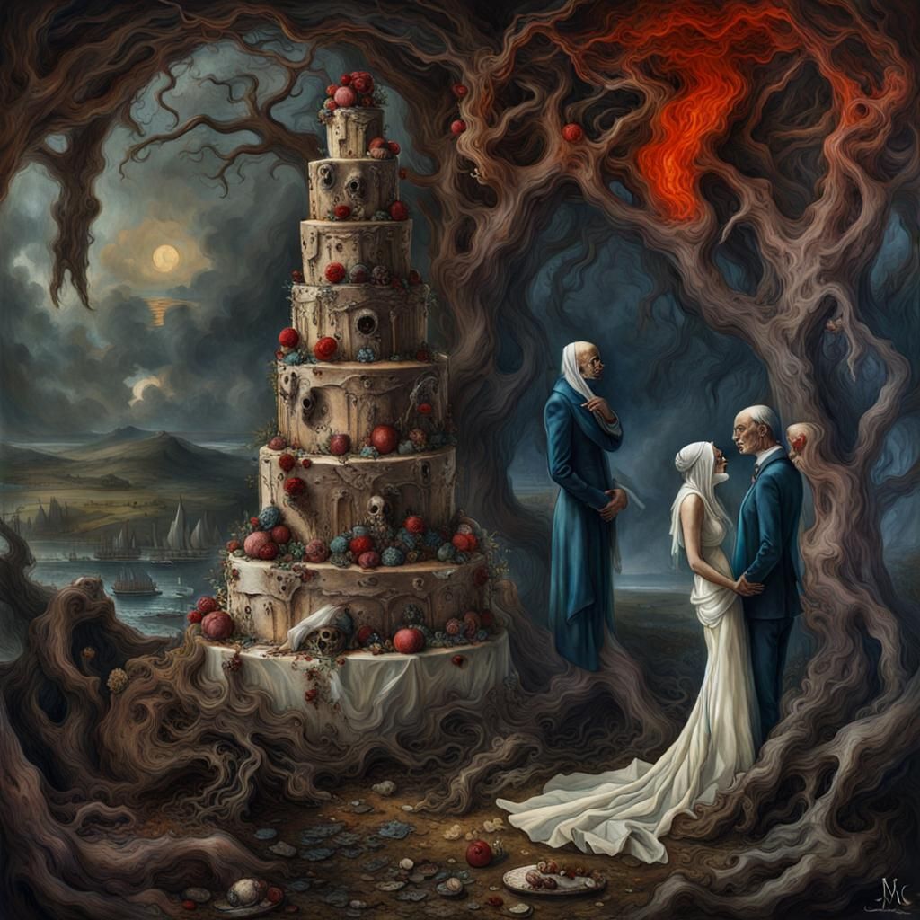Macabre Wedding Cake in Surrealist Style