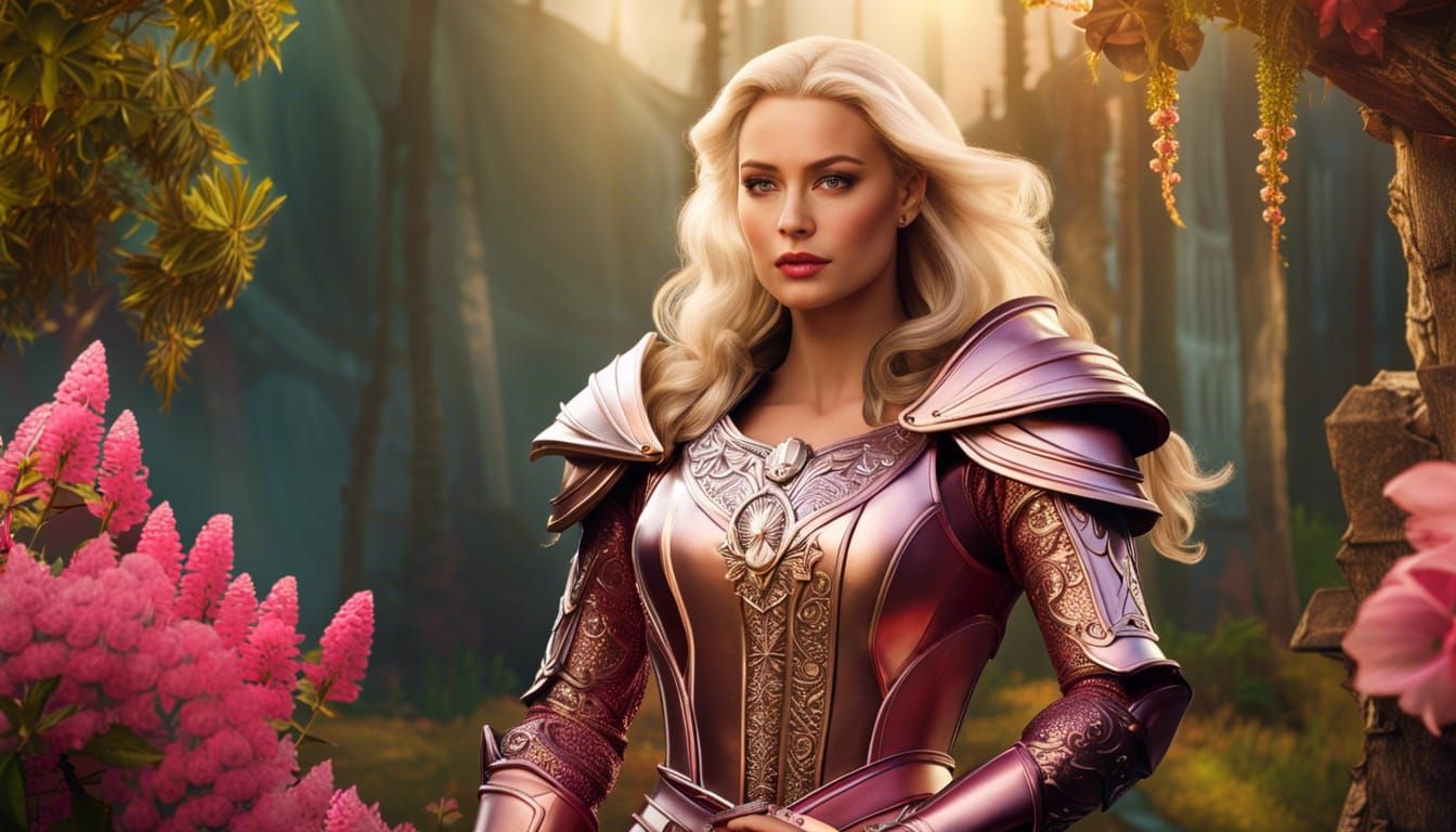 Margot Robbie as Barbie Warrior Princess in Pink Armor