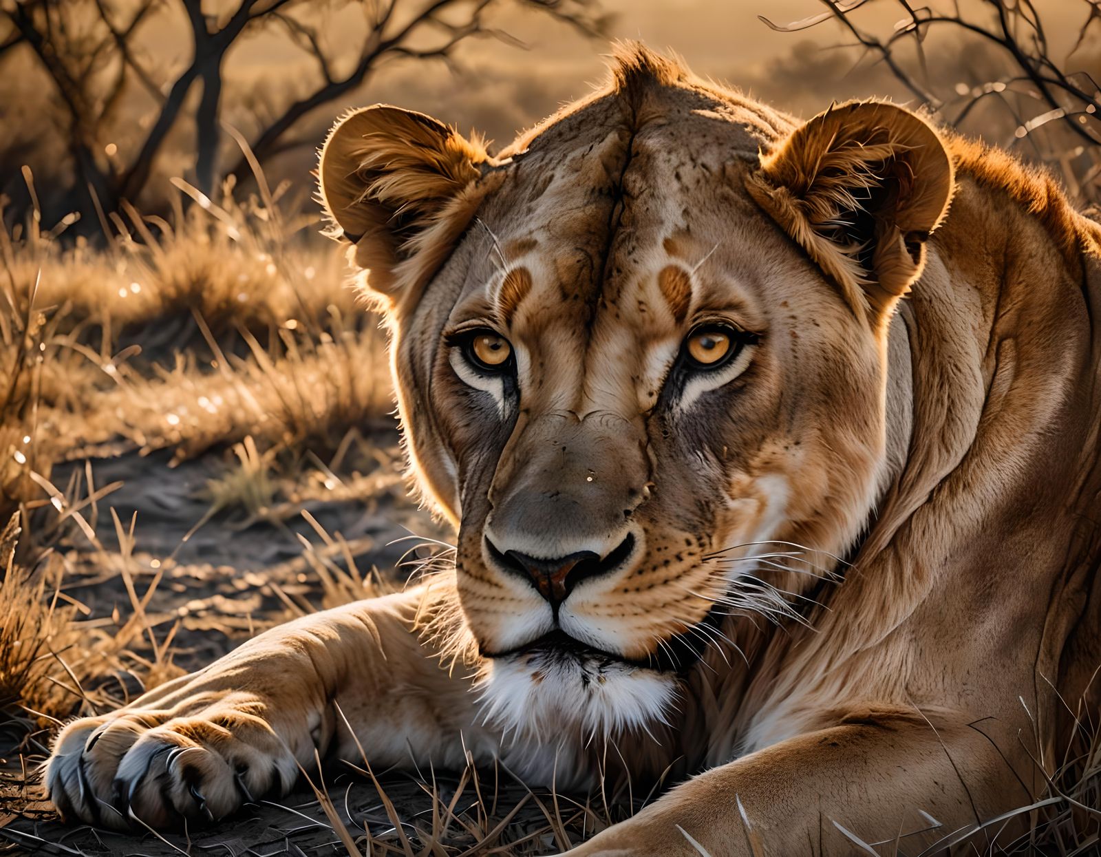 Lioness Ready to Pounce: Oil Painting