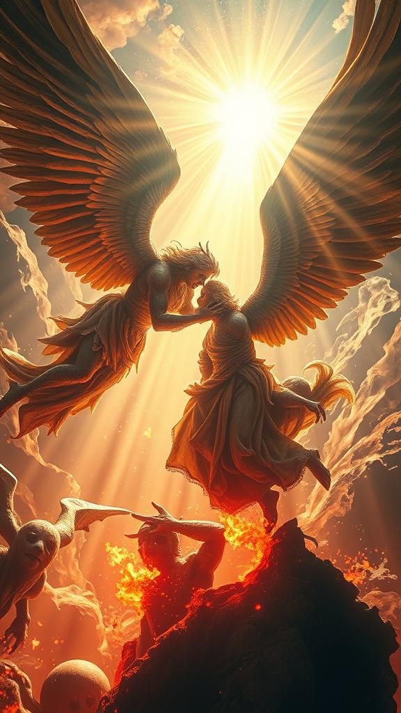 Angels fighting Demons Insanely HyperRealistic HyperDetailed...