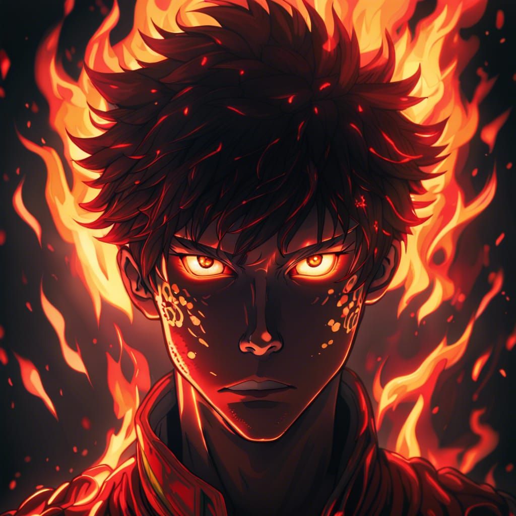 Hyperrealistic Anime Fire Man in HDR