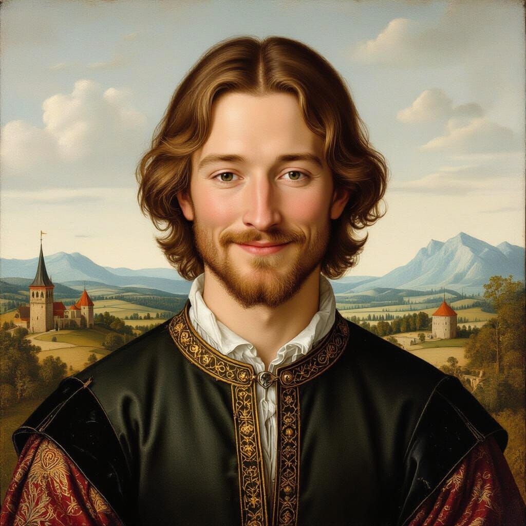 Medieval Man with Gentle Smile as Renaissance Portrait