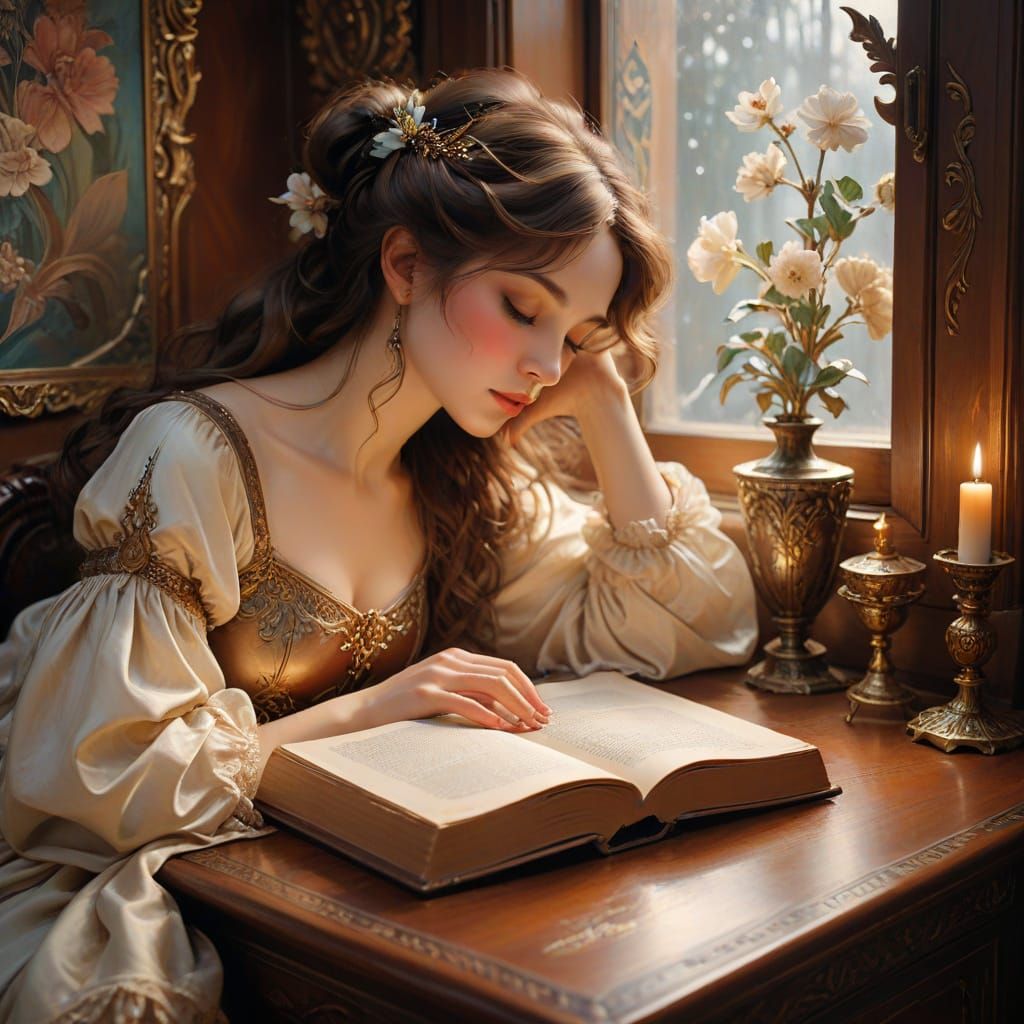 Dreamy Book Nook in Ethereal Romanticism Style