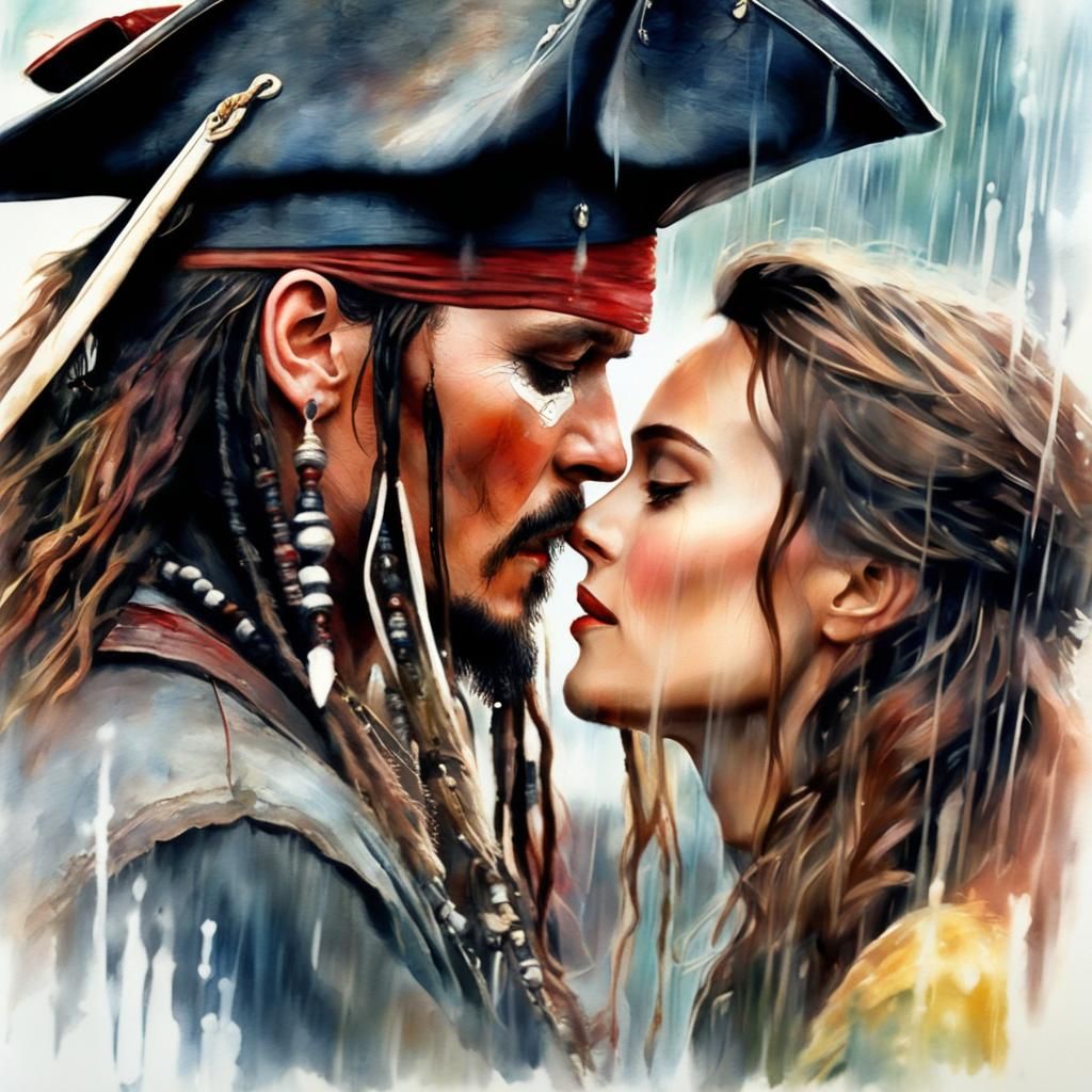 Passionate Rainy Embrace in Film Noir Style