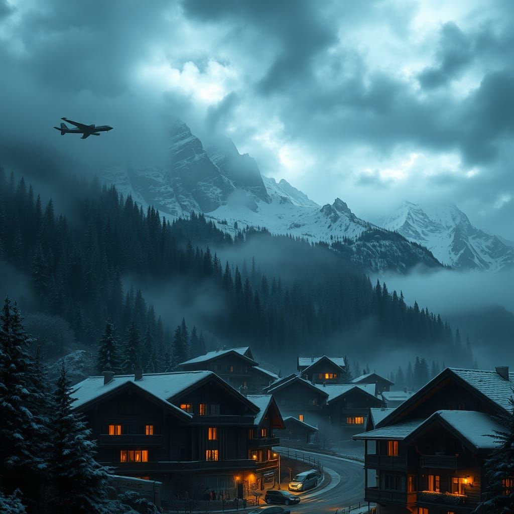 Ominous Skies over Swiss Village, Detailed Textures