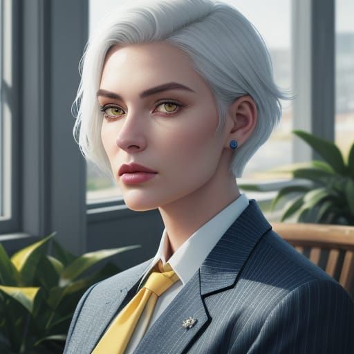 Hyperrealistic Portrait of a Woman with White Hair