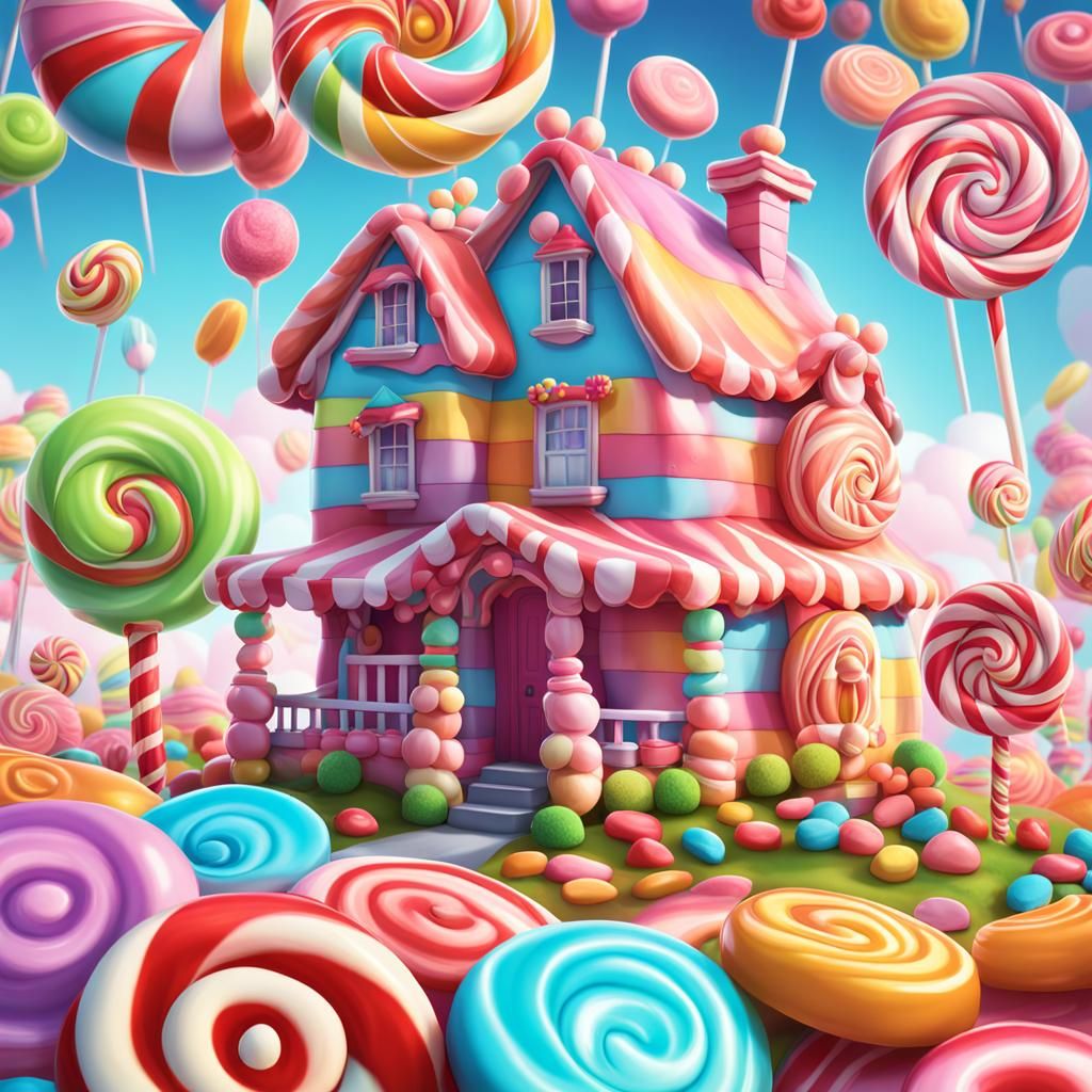 Candy House with a Candy Family in Hyperrealism