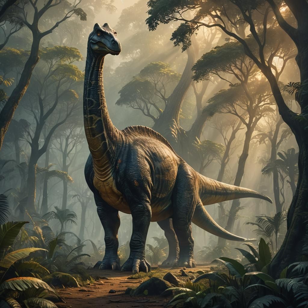 Brachiosaurus in Prehistoric Forest: Fantasy Concept Art
