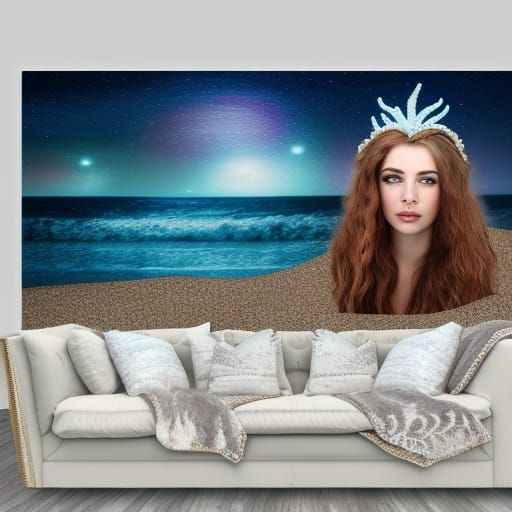 Mermaid Emerging from Sand with Seashell Crown