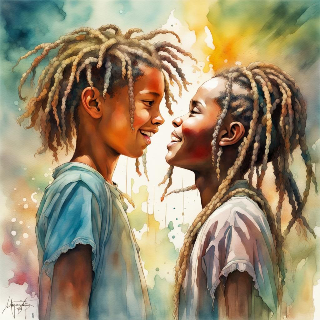 Happy Rasta Children in Art Nouveau Watercolor