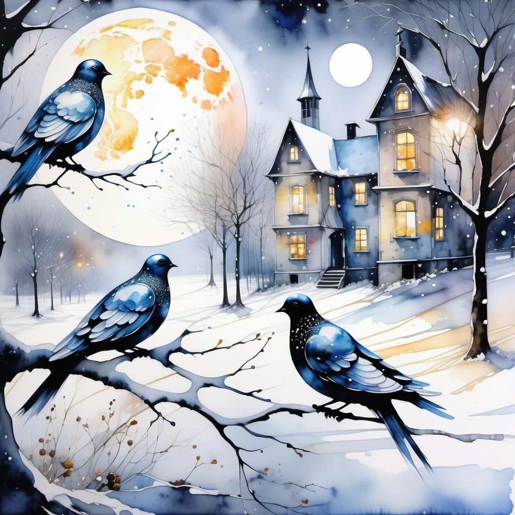 Winter Wonderland Whimsy: Fairies Dance Under Silvery Moonli...