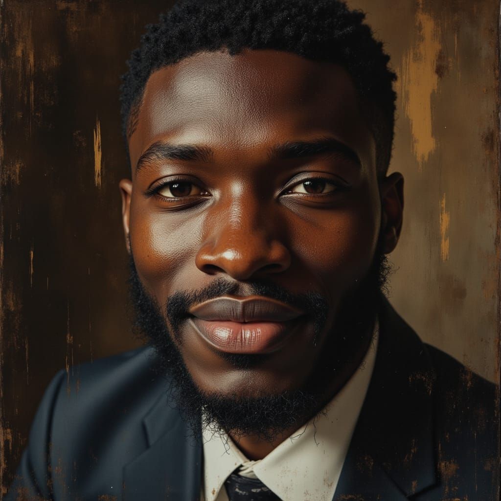 Handsome African God in Dashing Suit, Hyperrealistic Portrai...