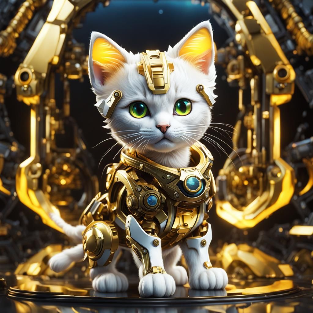 Futuristic Kitten Robot in Anime Style