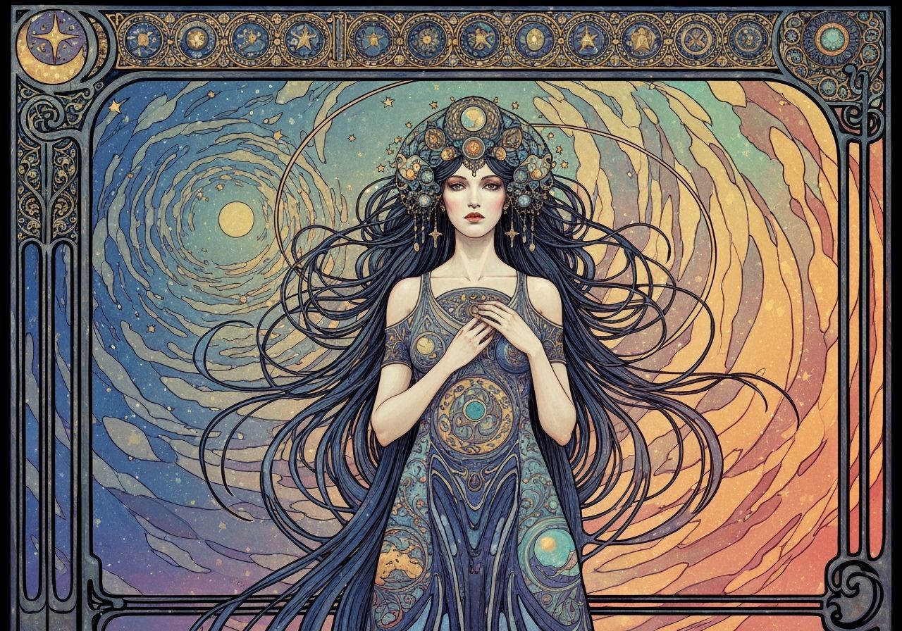 Celestial Goddess in Art Nouveau Starscape