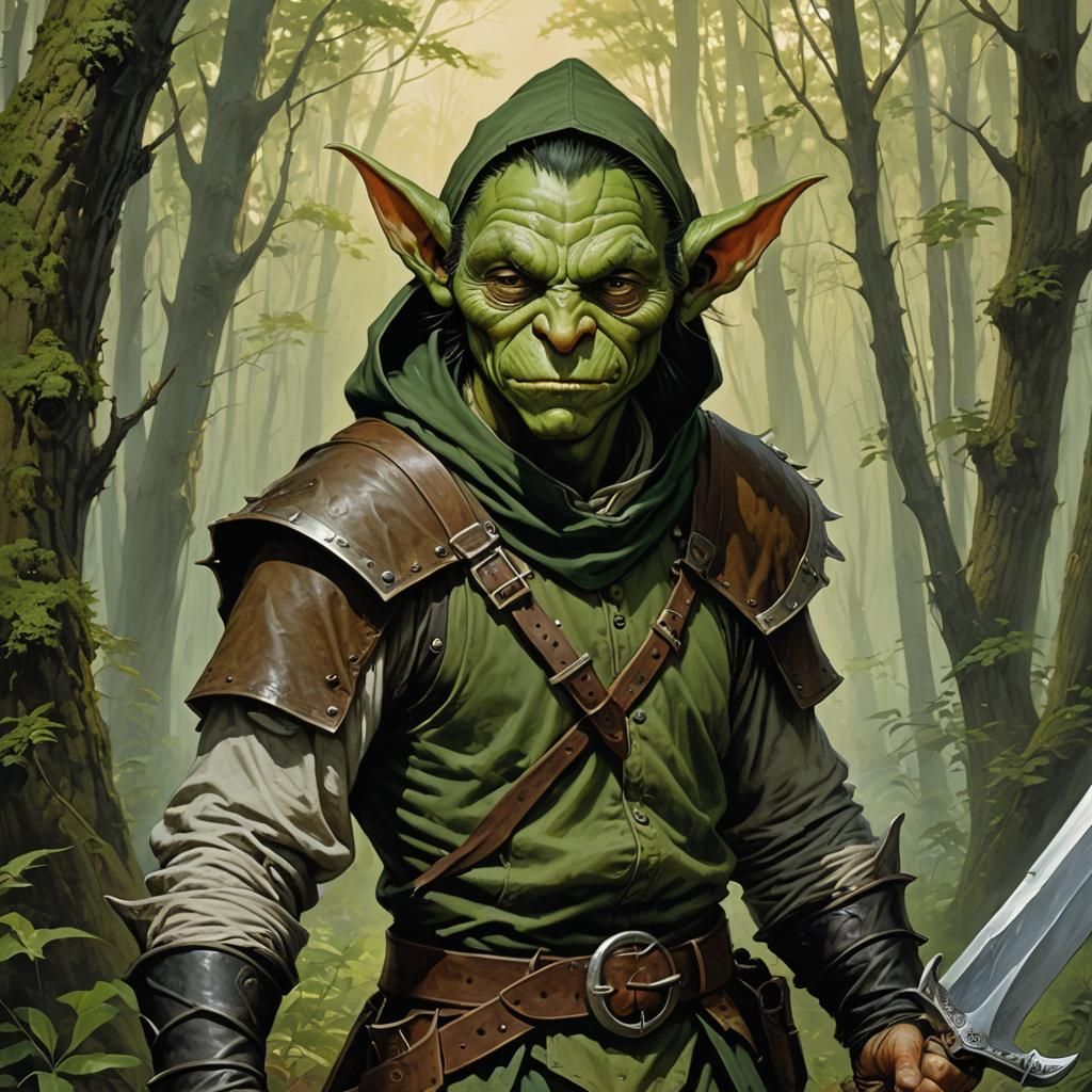 Goblin Thief Hiding in Forest, Fantasy Art