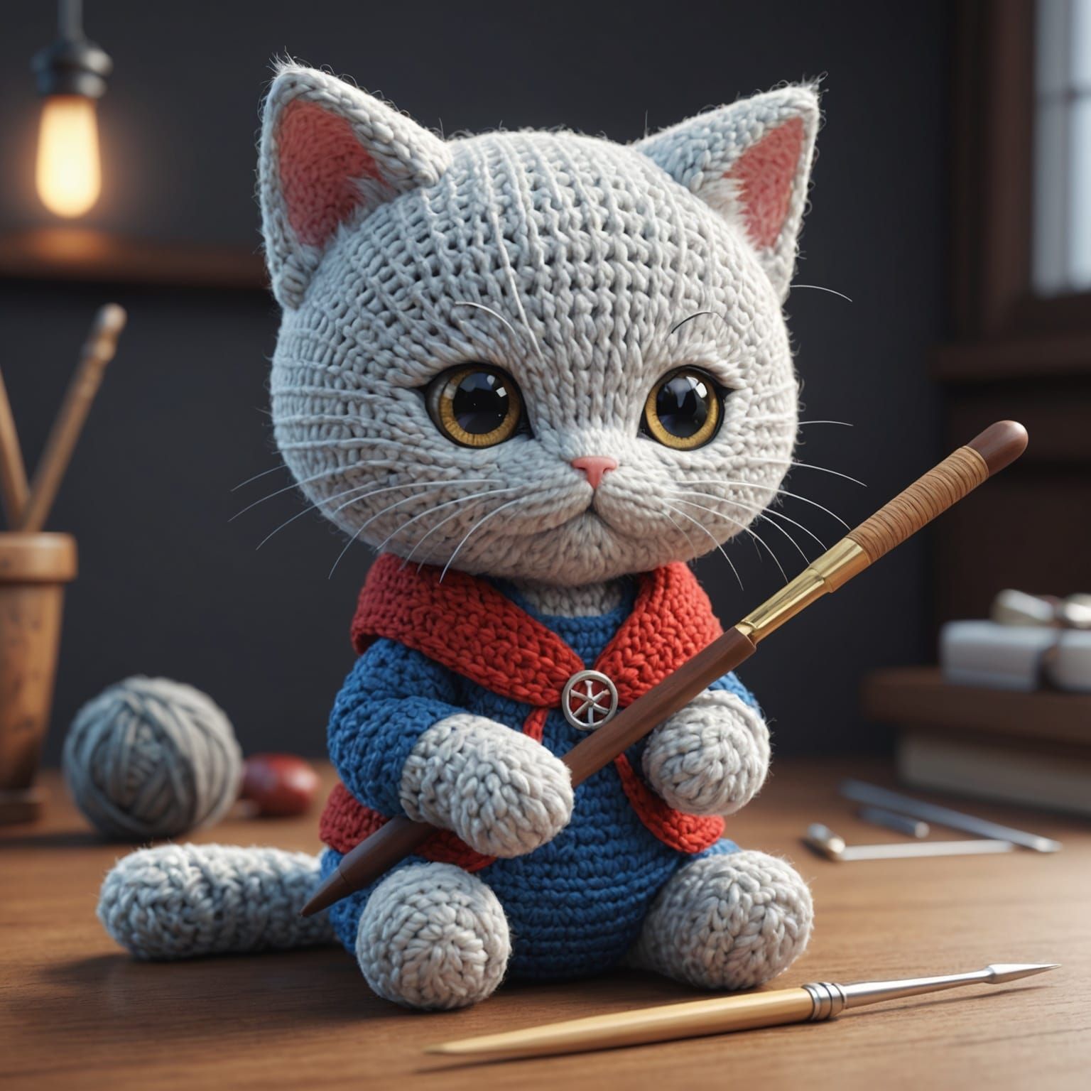 Anime Kitty Crochets: Detailed 3D Art