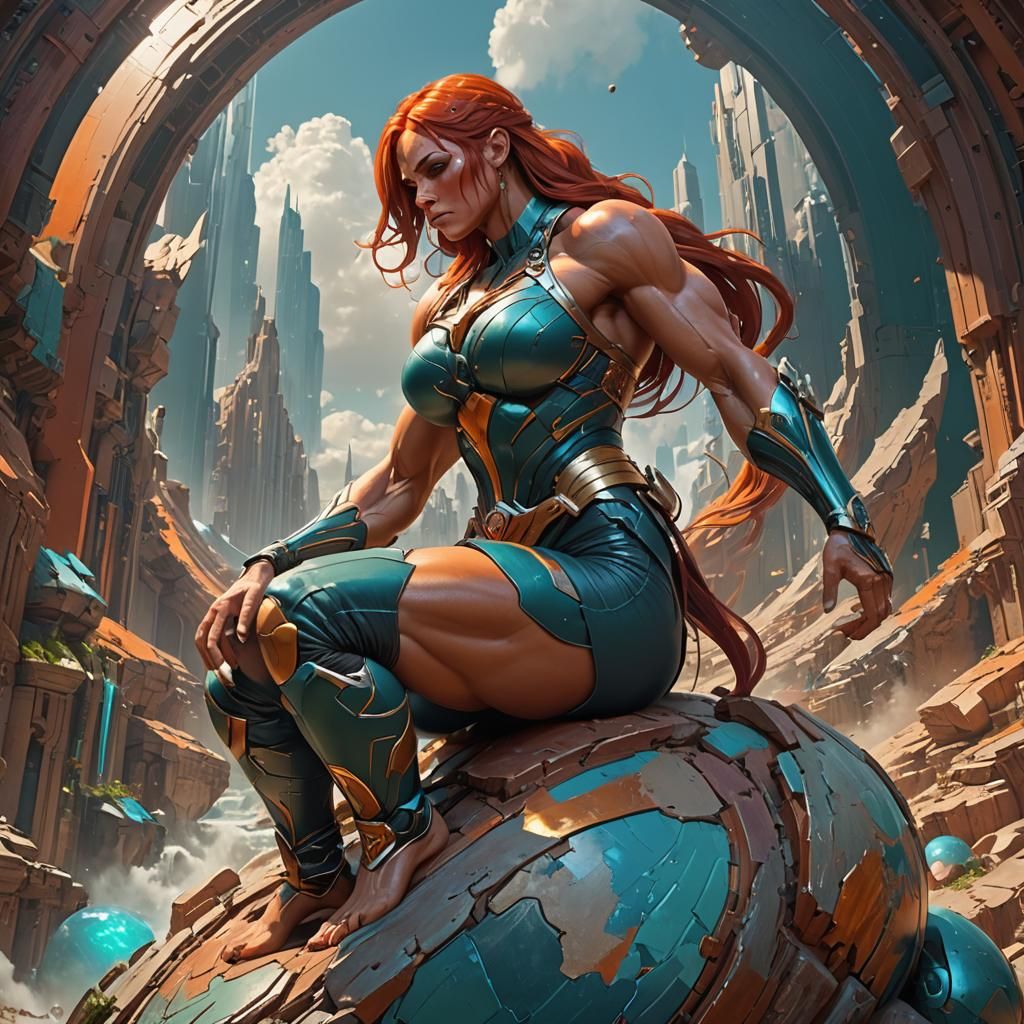 Giant Muscle Girl on Earth: Hyperdetailed Concept Art