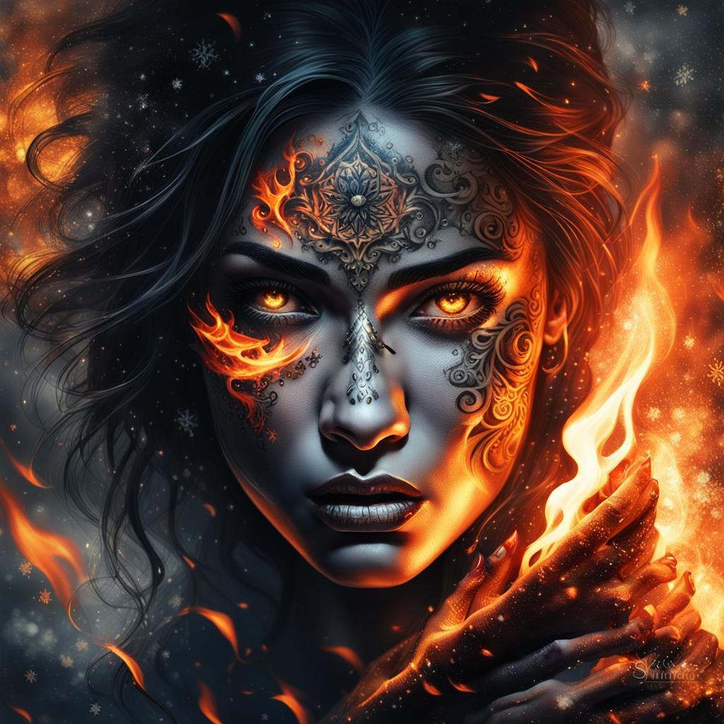 Fiery Portrait in Dark Fantasy Style
