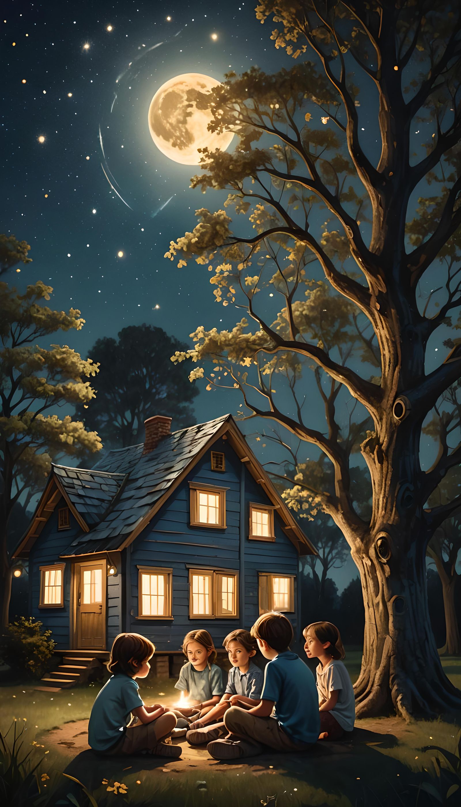 Children Under Starry Night Sky