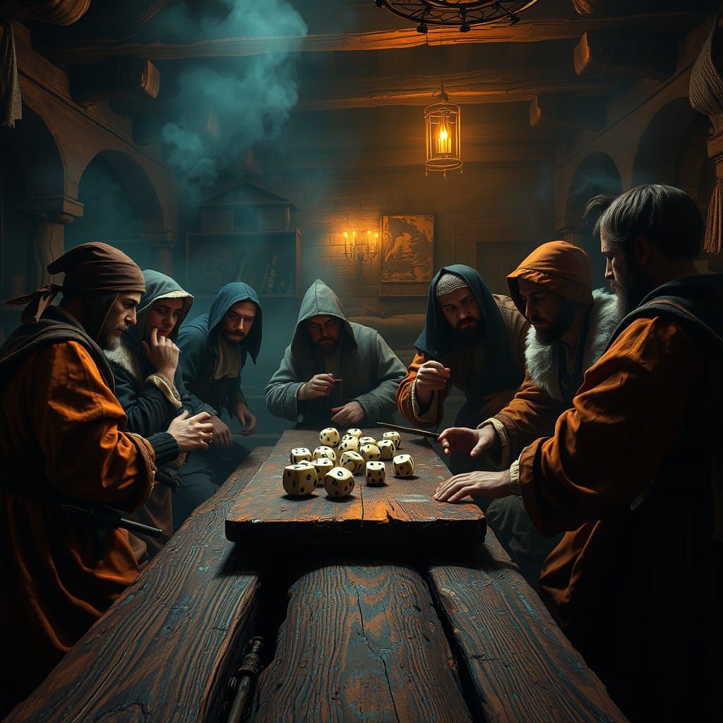 Medieval Tavern Scene in Moody Colors