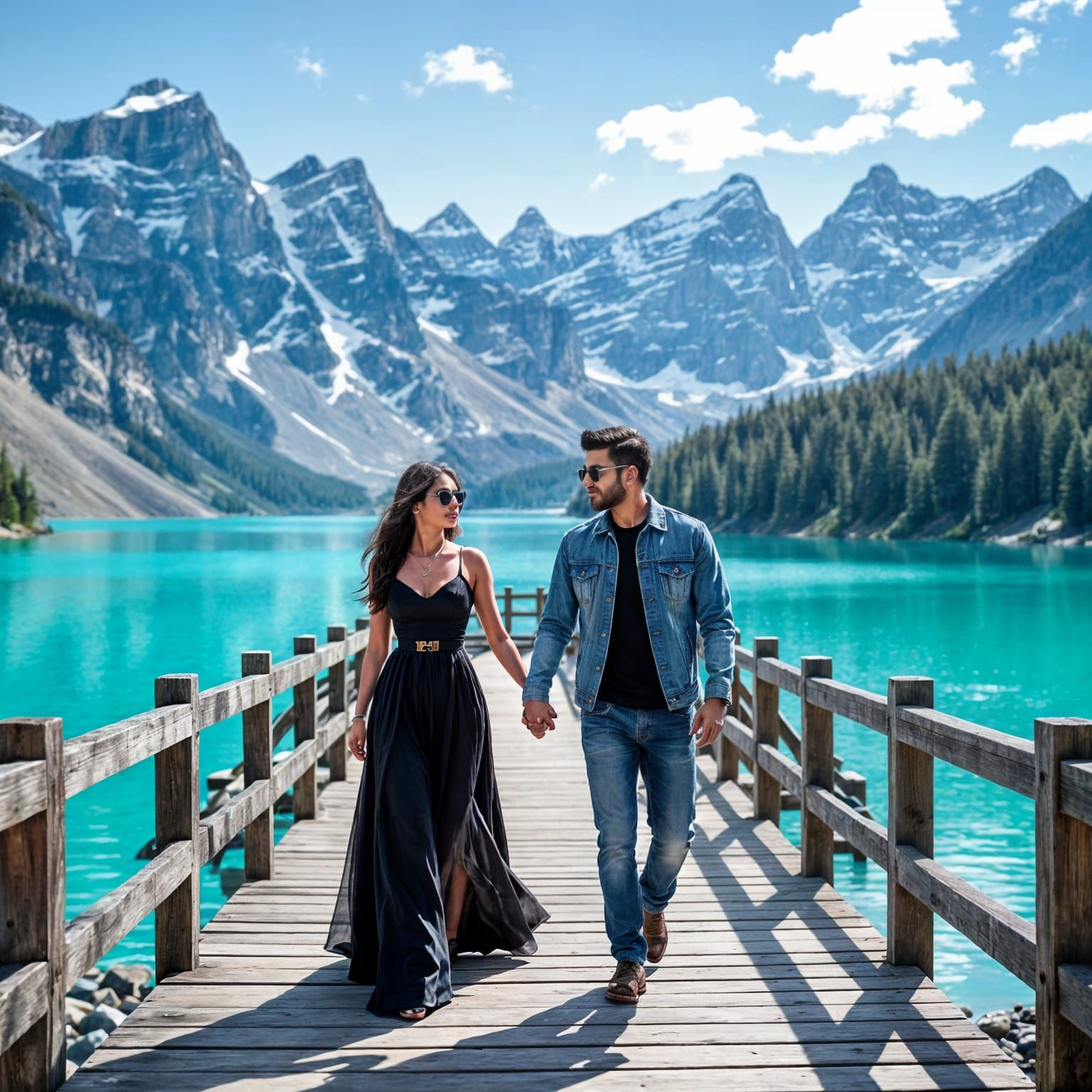 Cinematic Punjabi Music Poster: Romantic Couple on Bridge