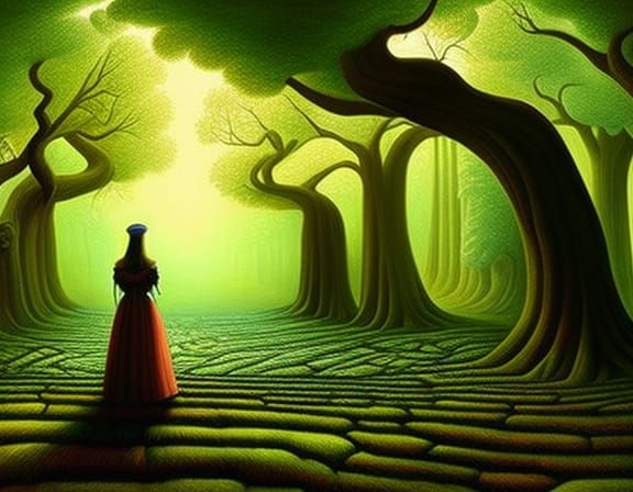 Mystical Forest Library: A Surreal Book Maze