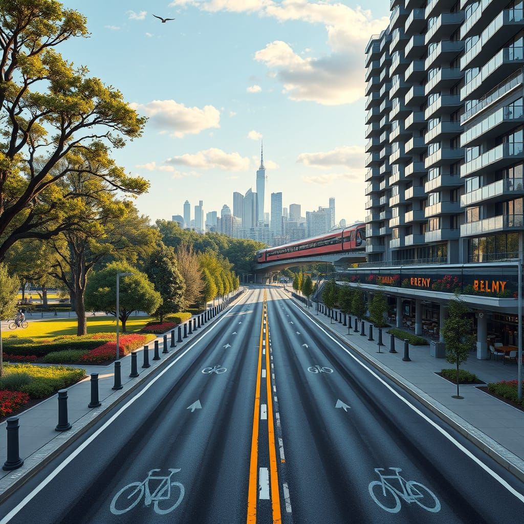 Sleek Futuristic Metropolis Rises Along Route 9