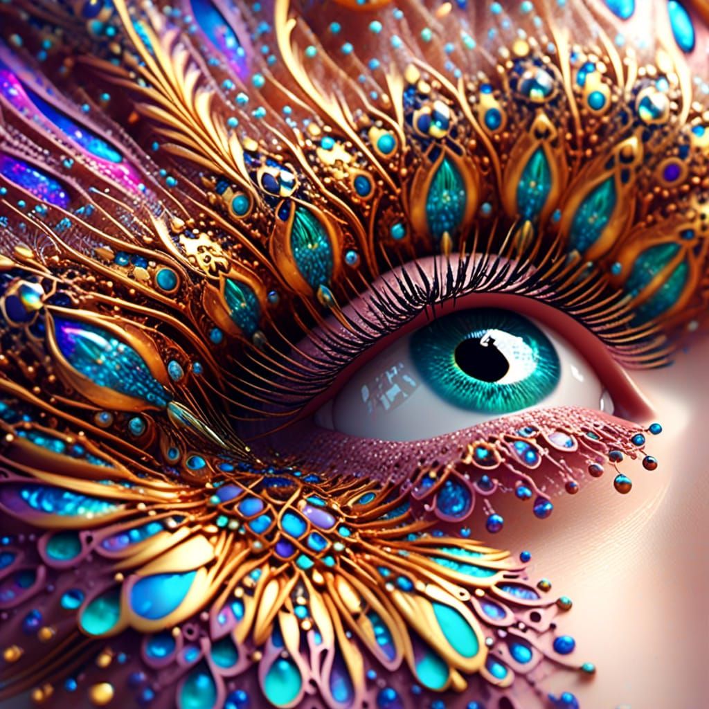 Intricate Eye with Rainbow Colors and Fractal Details