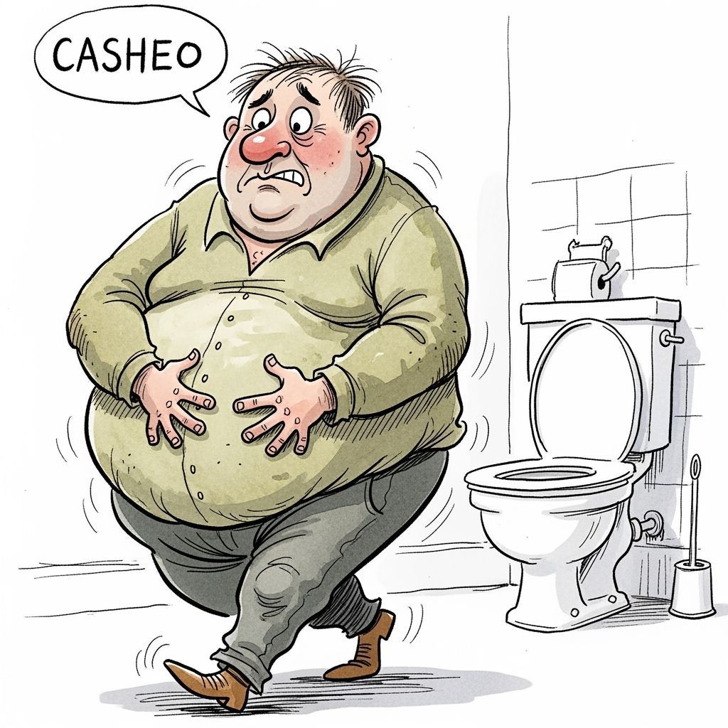 Man's Impending Relief: A Humorous Cartoon Illustration