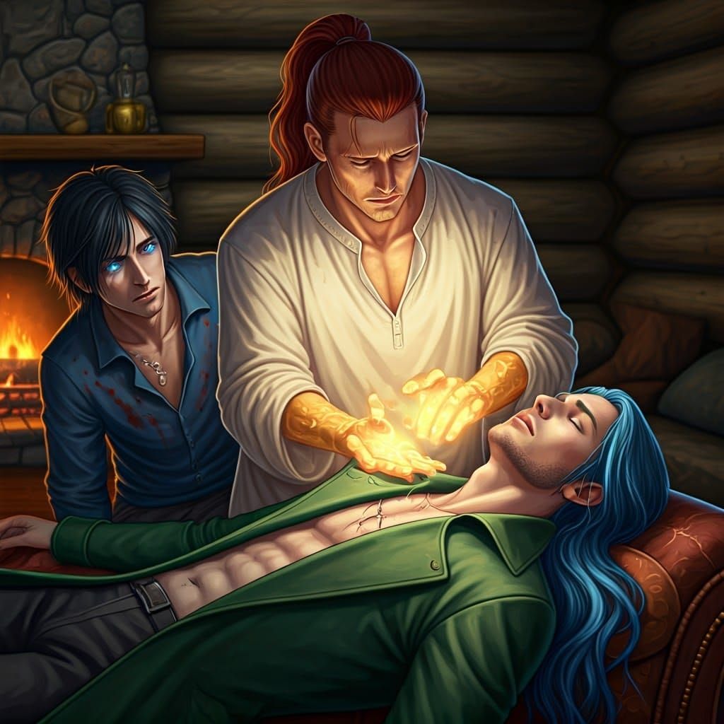 Fantasy Healing Scene in Log Cabin