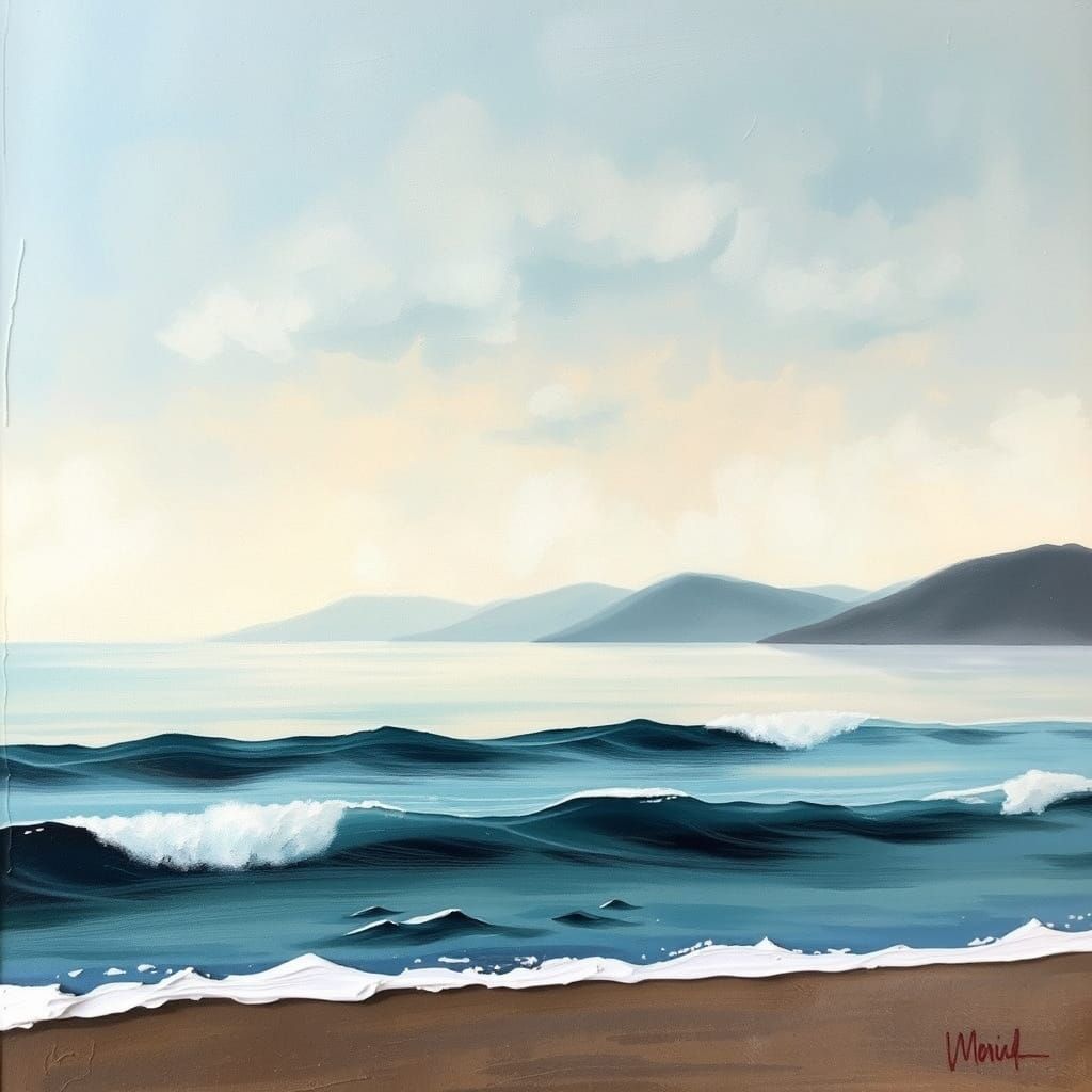 Ethereal Coastlines in Modern Abstract Oil Painting