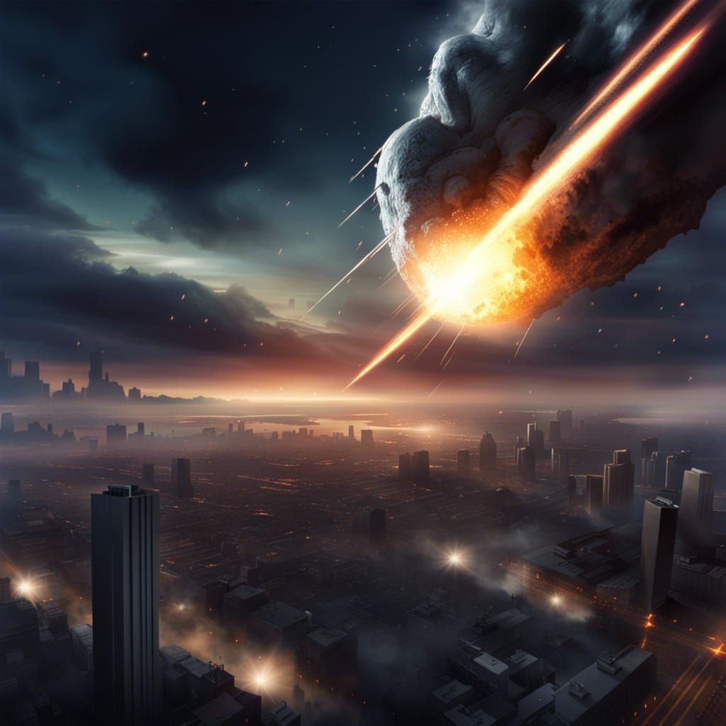 Meteor Strikes City in Apocalyptic Fantasy Scene