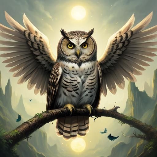 Golden-Winged Emerald-Eyed Fluffy Owl Portrait