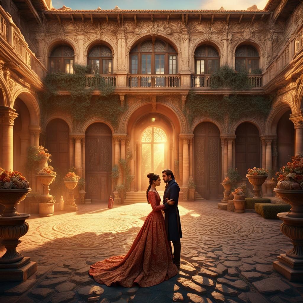 Opulent Courtyard Scene Inspired by Isabel Allende