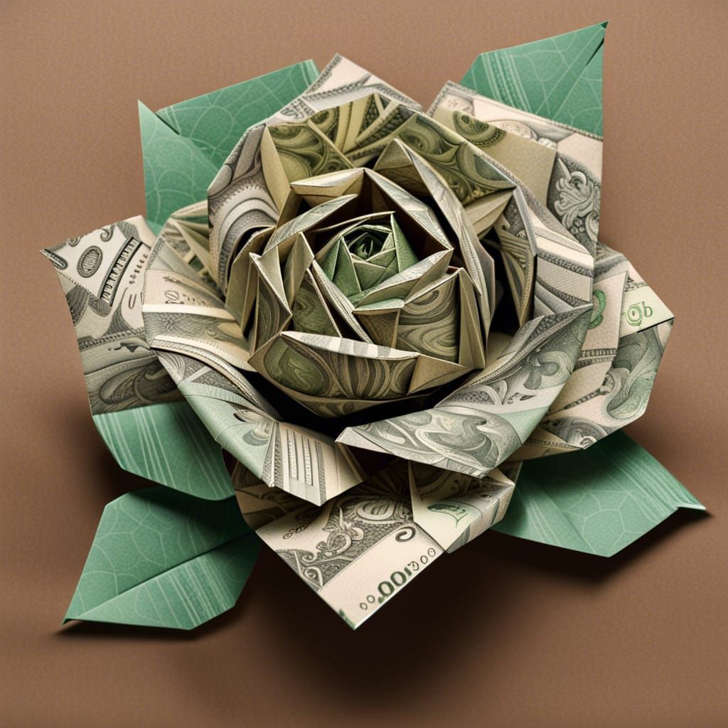 Ornate Origami Rose Made of Money