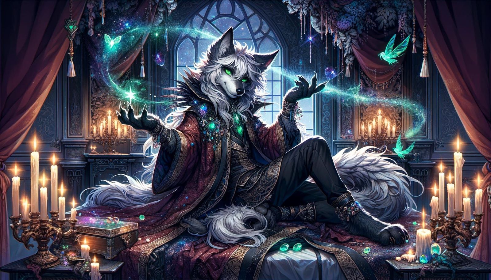 Mystical Wolf in Grand Gothic Bedchamber