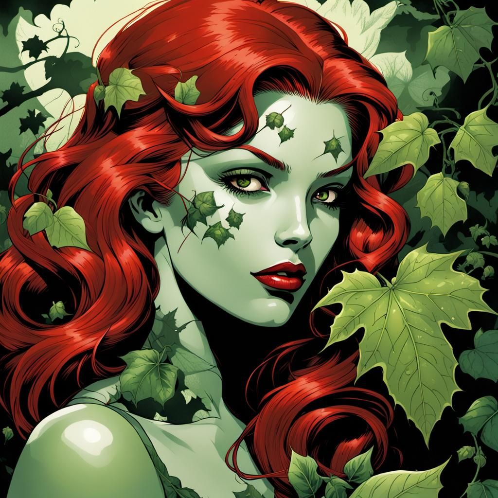 Poison Ivy Portrait in Vintage Comic Style