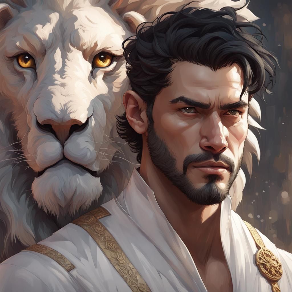 Man with Lion Portrait in Hyperdetailed Style