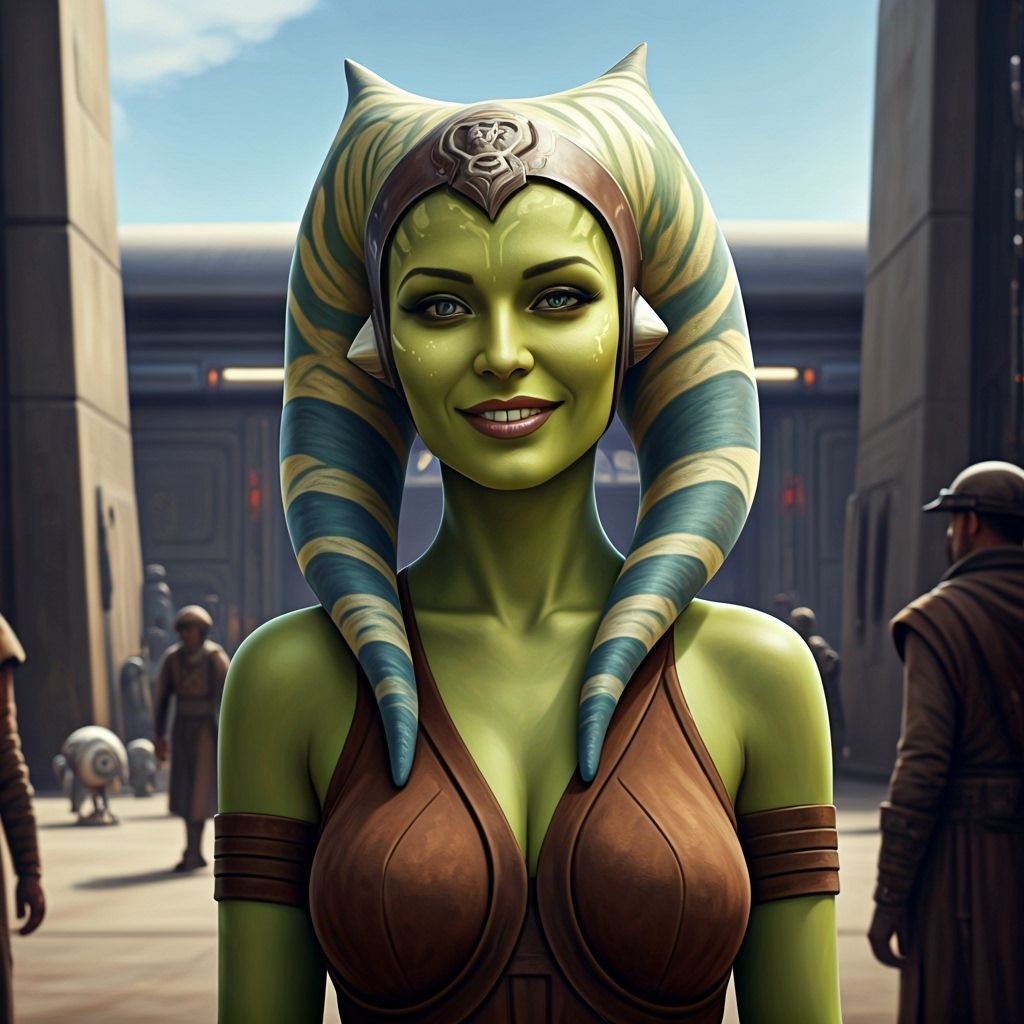 Twi'Lek ( green skin everywhere, long  Lekku head tails), at...
