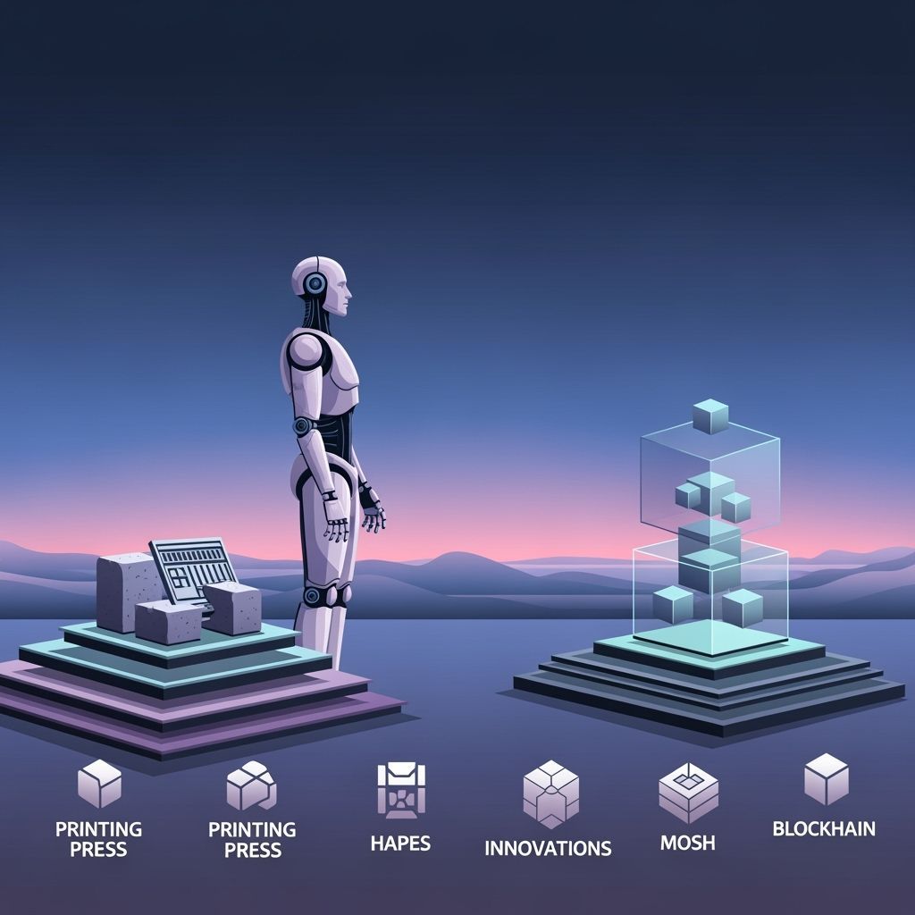 Futuristic Robot Gazing at Abstract Vector Landscape