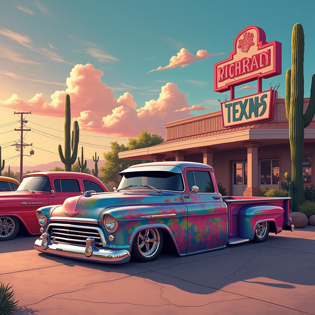 Lowrider Trucks in Synthwave Cyberpunk Style